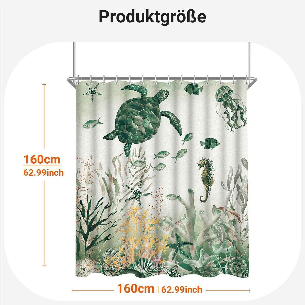 DUSCHVORHANG Meeresschildkröte 160 x 160 cm Textil Wasserabweisend - Multicolor, Textil (160/160cm)