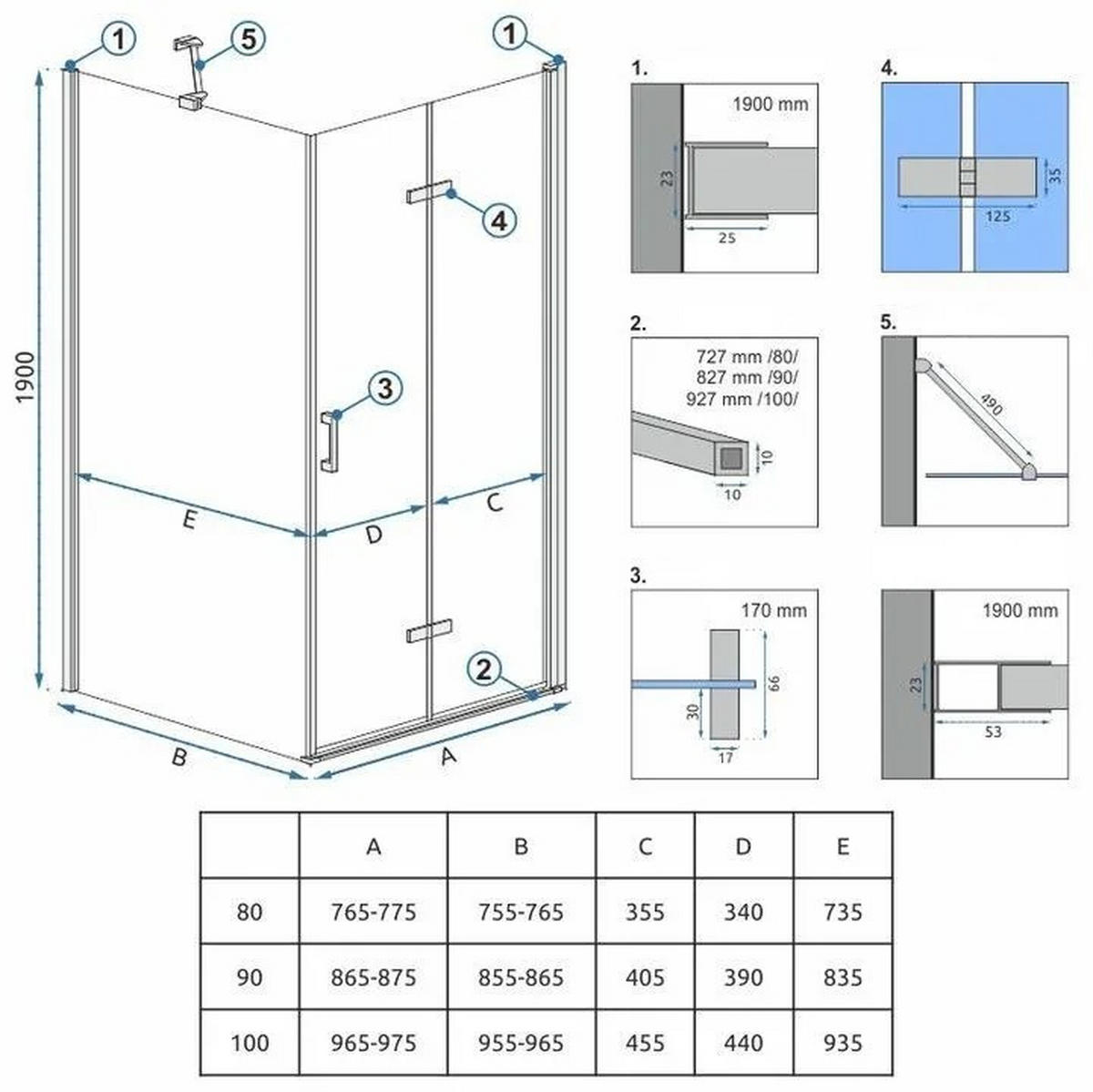DUSCHKABINE Rea Molier Chrom 90x80 - Chromfarben, Glas (90/80/190cm) - REA
