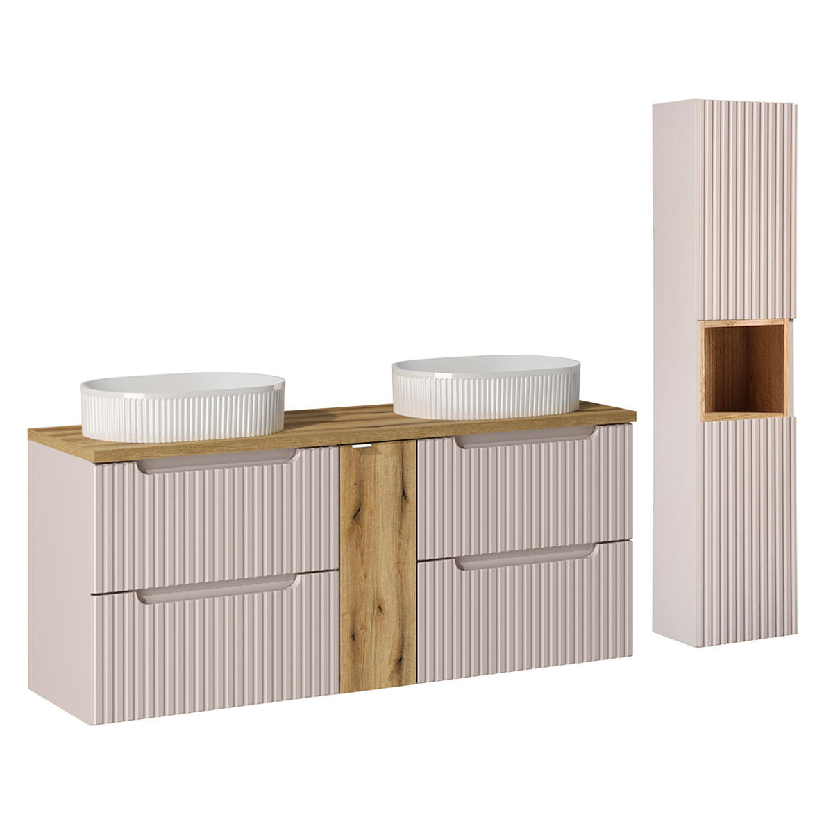 KOUPELNOVÝ NÁBYTEK 140.4cm Riva 2er-Set Kašmír - béžová, kompozitní dřevo (140.4/59/40cm) - Petits-meubles