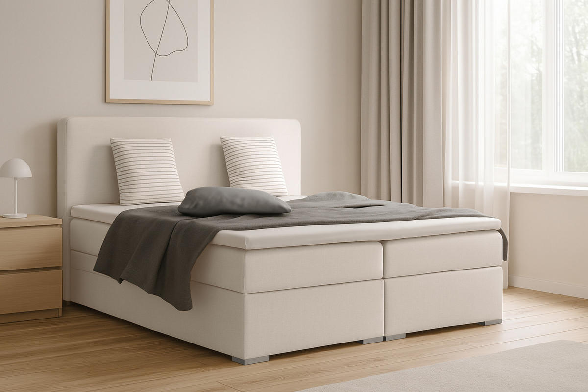 BOXBETT BELLO 180x200 in Velour Creme H3 - Creme, Holz/Holzwerkstoff (180/200cm) - Deine Möbel 24