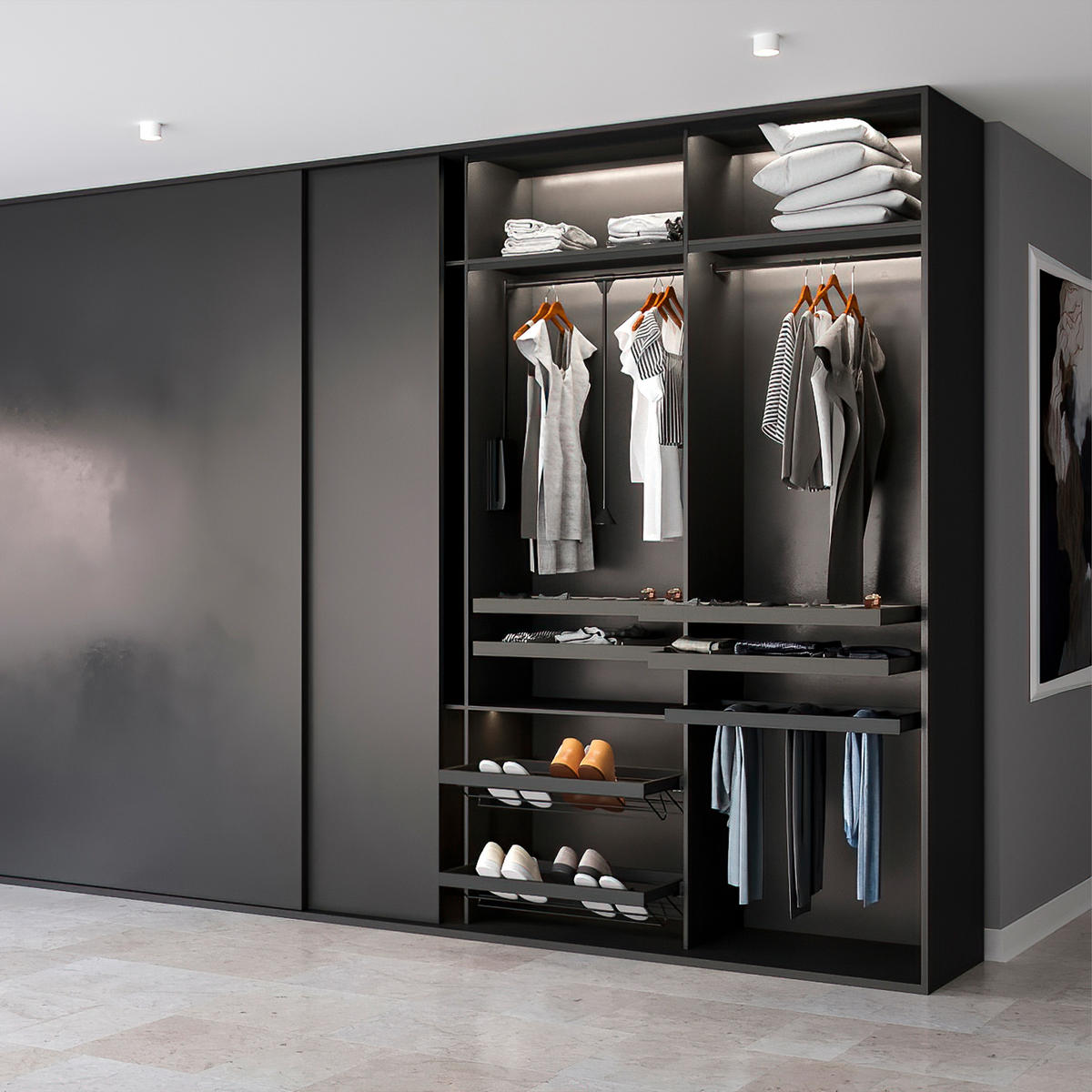 KLEIDERLIFT für Garderoben Hang, 600 - 830, Schwarz, Stahl und Kunststoff 10er-set - Schwarz, Metall (83/85/75cm) - EMUCA