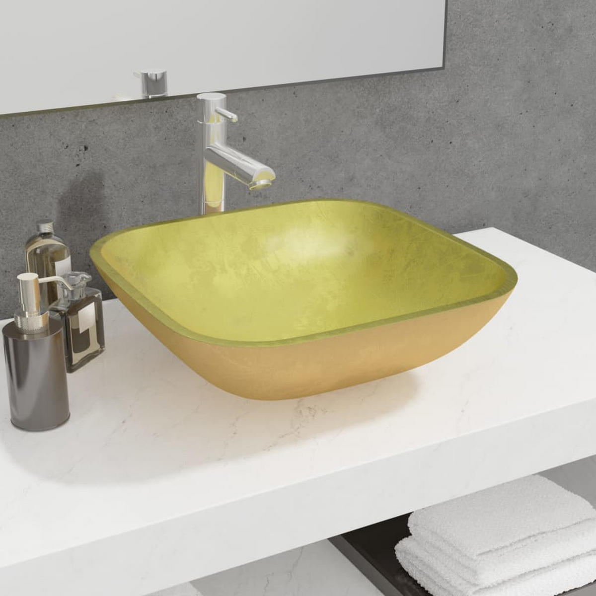 WASCHBECKEN Leach 42/42/14 cm - Goldfarben, Glas (42/14/42cm) - Nettlife