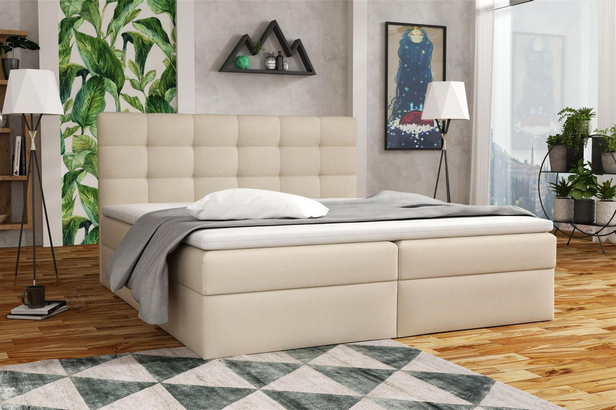 BOXBETT Doriano In Kunstleder Soft - Beige, Holzwerkstoff/Textil (120/200cm) - Fun Möbel