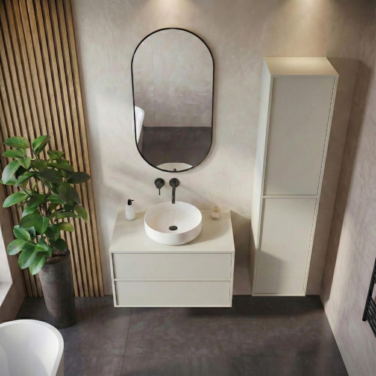 BADMÖBEL-SET Mali 2 Teile Cashmere - 60 x 46 x 49 cm - Kaschmir, Holz (80/49/46cm) - Badplaats