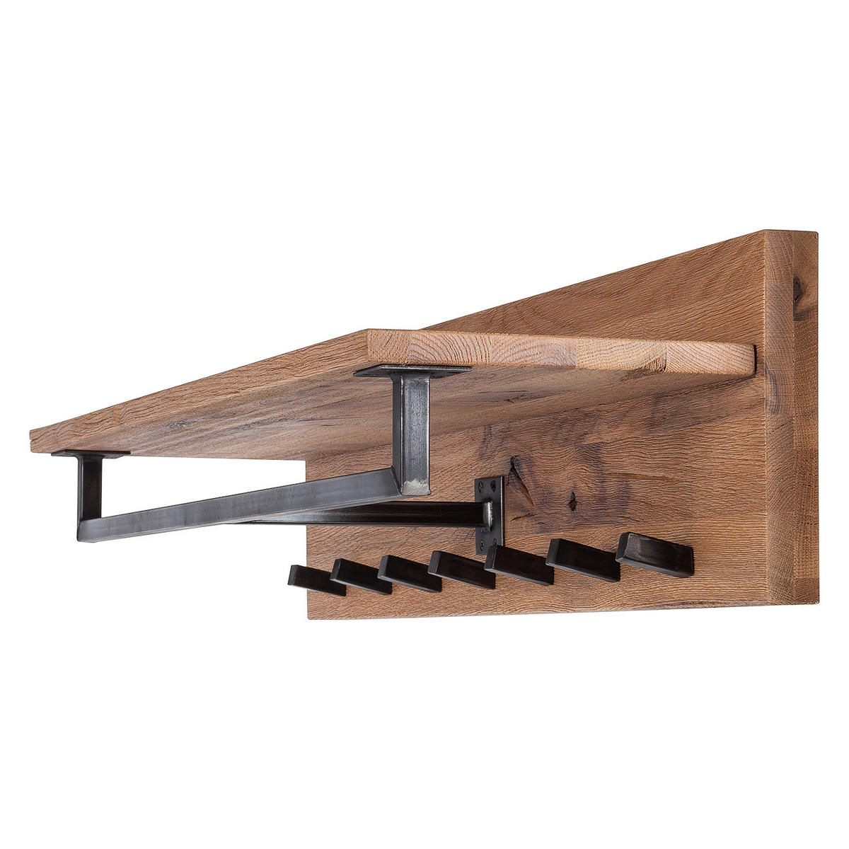 WANDGARDEROBE - Wildeiche massiv - Eichefarben, Holz/Metall (100/24/30cm) - home24