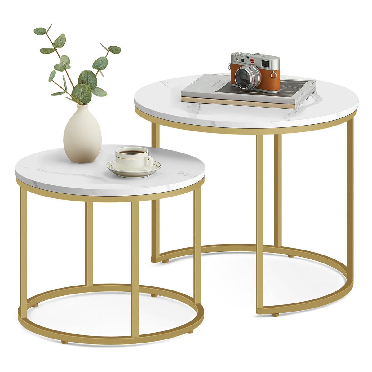 COUCHTISCH 2er Set rund marmor - Goldfarben, Holzwerkstoff (53/53/45cm) - Mat-Haus