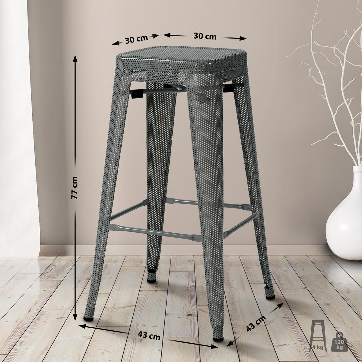 BARHOCKER Fluton grau - Grau, Kunststoff/Metall (43/77/43cm) - TPFLiving