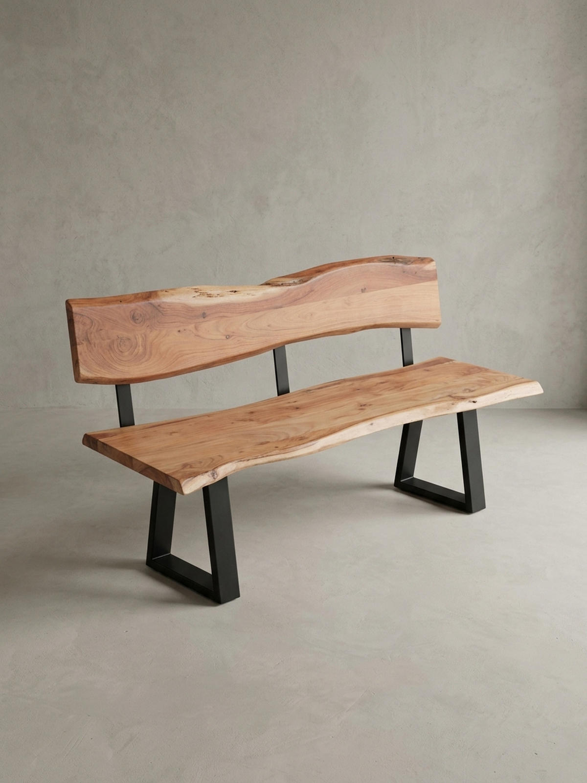 ESSZIMMERBANK Landhausstil Baumkante Akazienholz, Beige 180x60x84 cm - Beige/Schwarz, Holz/Metall (180/84/60cm) - KADIMA DESIGN