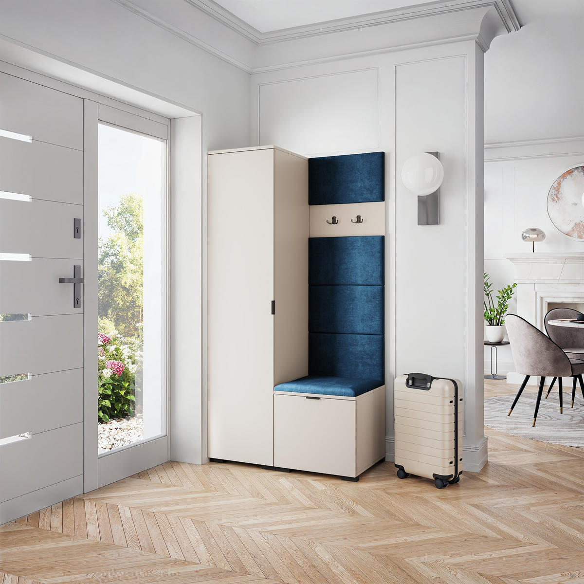 GARDEROBENSCHRANK LORI 95/181/51 cm Modern Garderobe-Set Kaschmir - Kaschmir/Blau, Holzwerkstoff (95/181/51cm) - MASSENO