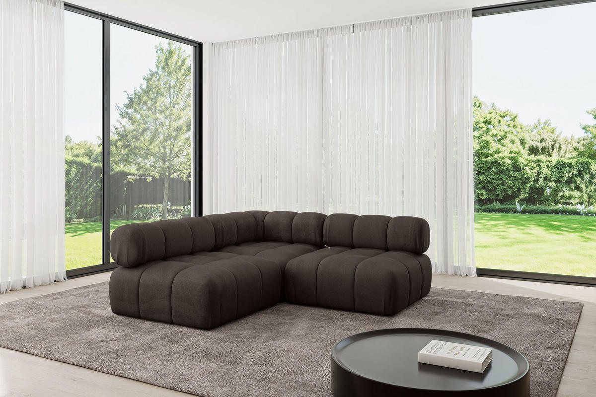 ECKSOFA modulares Sofa Samaro-L1 - 190x190x70 cm Braun Velours - Braun, Holzwerkstoff/Textil (190/190cm) - ALTDECOR