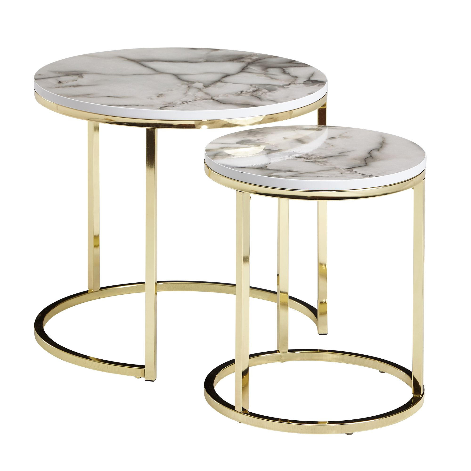 BEISTELLTISCH 2er Set Marmoroptik Metall Modern, Weiß 50x50x45 cm - Goldfarben/Weiß, Holz/Metall (50/50/45cm) - KADIMA DESIGN