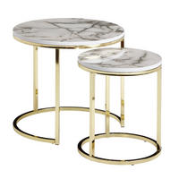 BEISTELLTISCH 2er Set Marmoroptik Metall Modern, Weiß 50x50x45 cm - Goldfarben/Weiß, Holz/Metall (50/50/45cm) - KADIMA DESIGN