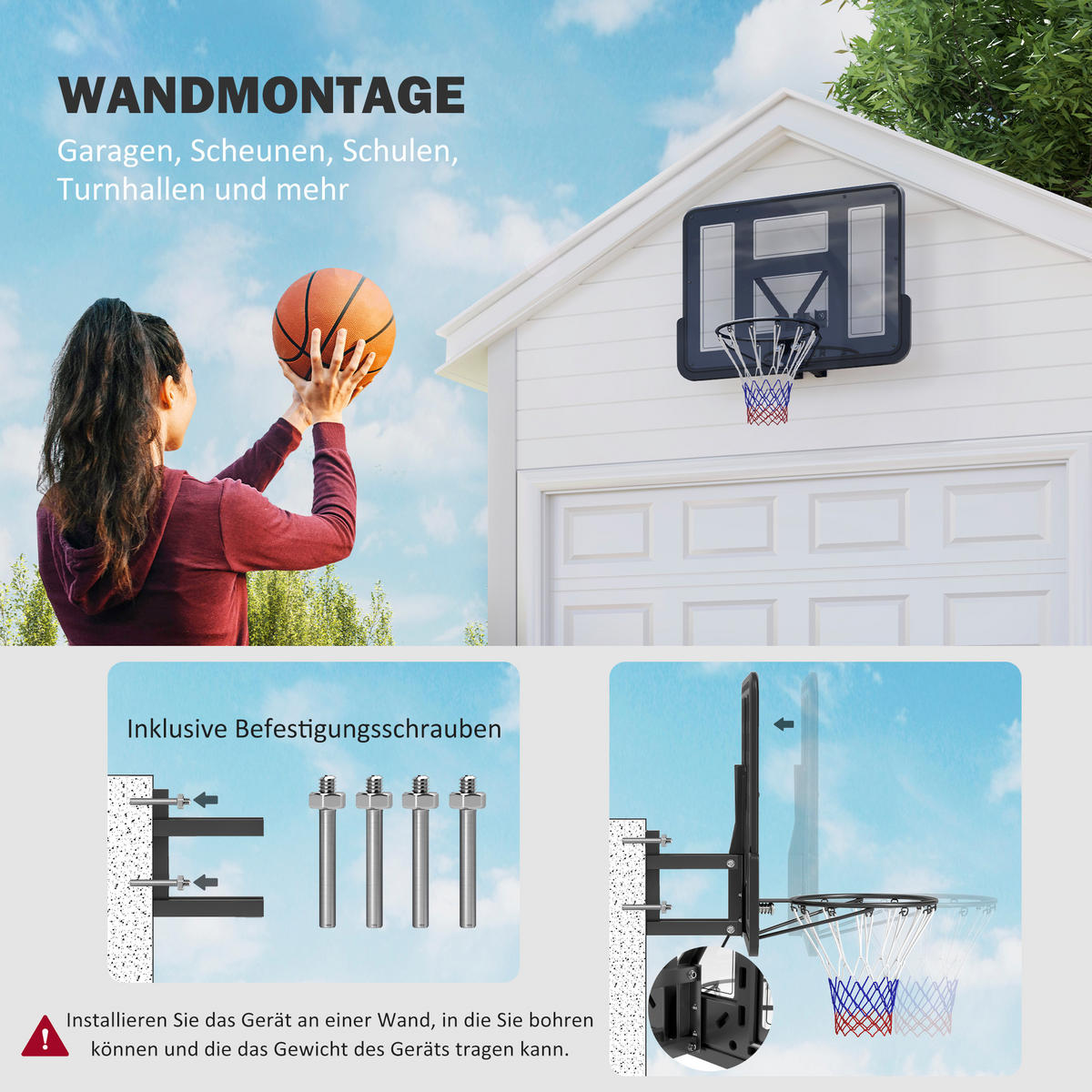 BASKETBALLKORB DE-10353 wandmontiert, wetterbeständig Schwarz - Schwarz, Metall (23/110cm) - ComfortXL