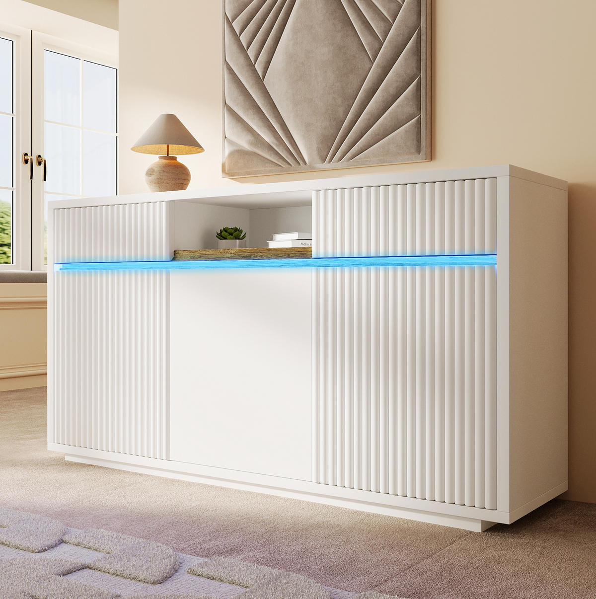SIDEBOARD 140/85/40 cm Weiß aus Holz mit LED - Weiß, Holzwerkstoff (40/85/140cm) - OKMYHOME