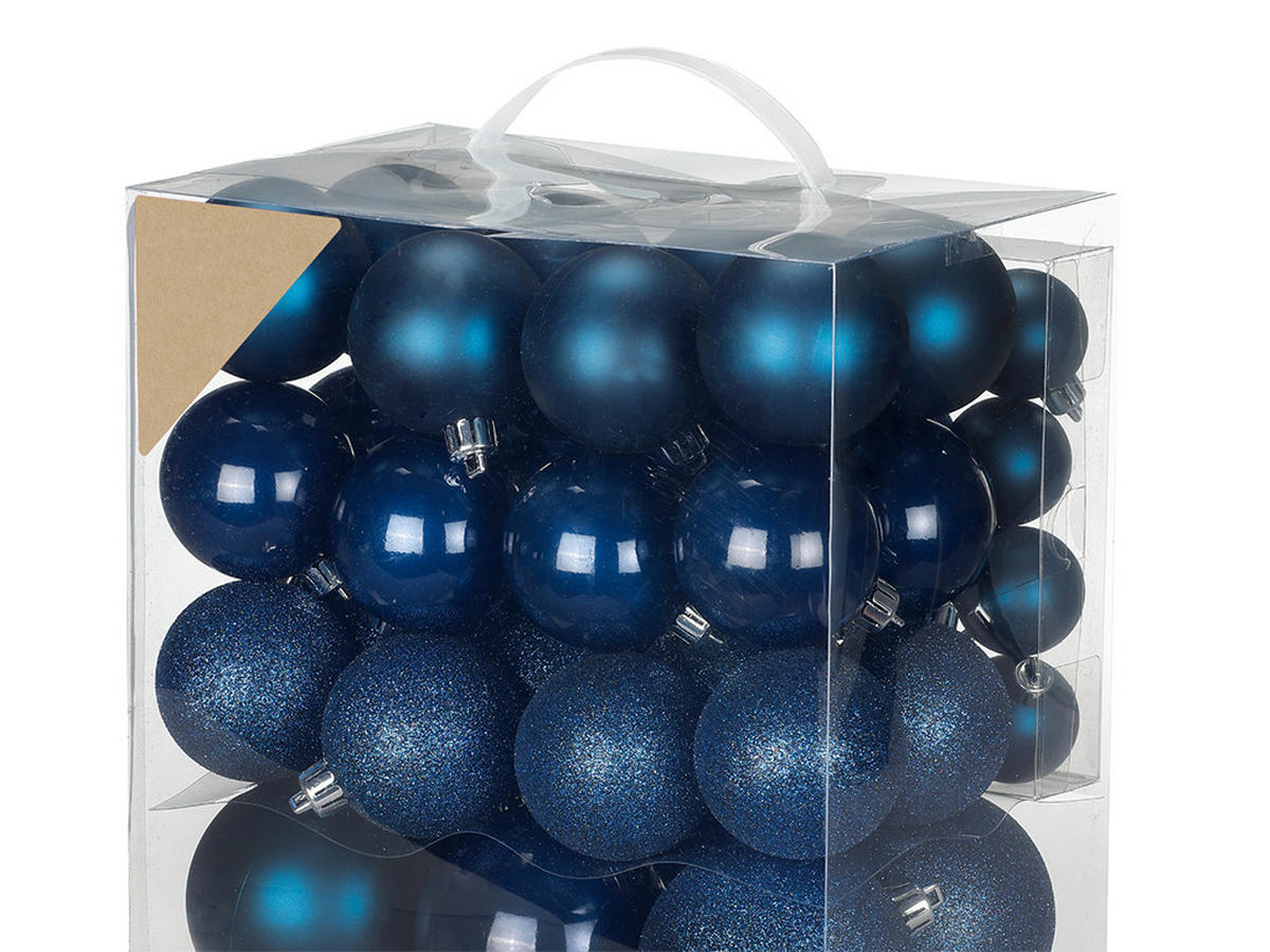 WEIHNACHTSORNAMENTE 54er-Set runde Ornamente dunkelblau Mix 4-8 cm - Dunkelblau, Kunststoff (8/8/8cm) - LAALU