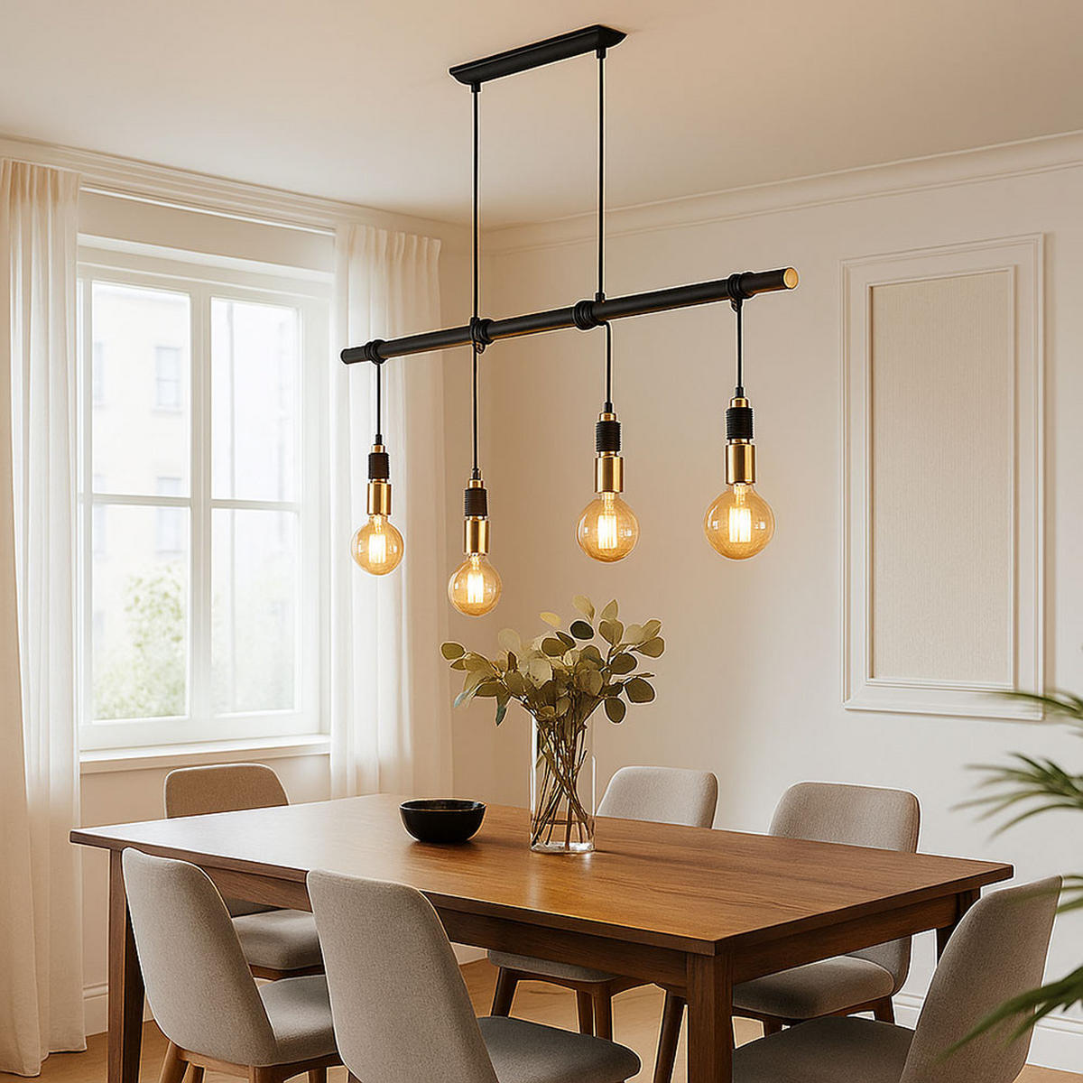 HÄNGELEUCHTE Messing Schwarz 4-Flammig - Schwarz, Metall (100/6/120cm) - Globo Lighting