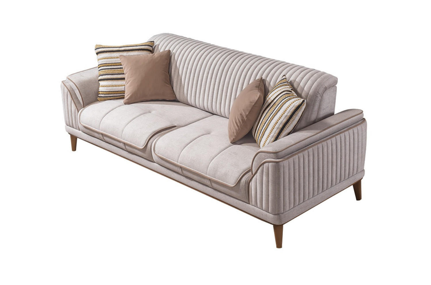 3 Sitzer SOFA Bond Samt Hellbraun - Hellbraun, Holz/Textil (230/85/100cm) - Villa Möbel