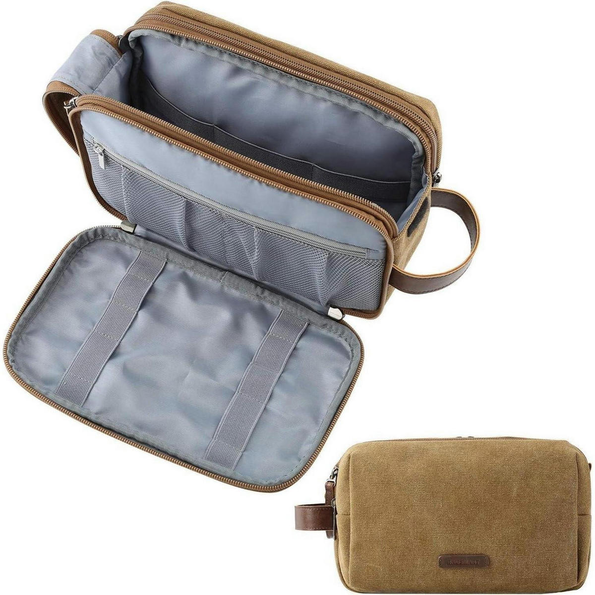 KULTURTASCHE mit Doppelreißverschluss Khaki 25 x 14 x 15 cm - Olivgrün, Textil (13/16/26cm)