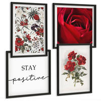 BILDER SET 4er Set - 50x50 cm & 40x60 cm Schwarzer Rahmen - Inschrift mit roten Rosen - Schwarz, Kunststoff (50/50cm) - TULUP