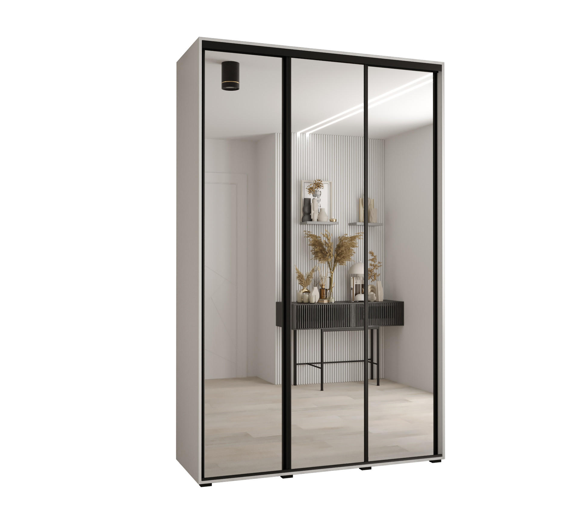 Abiks Möbel Schwebetürenschrank Weiß, Weiß, Schwarz 150x235x60 cm