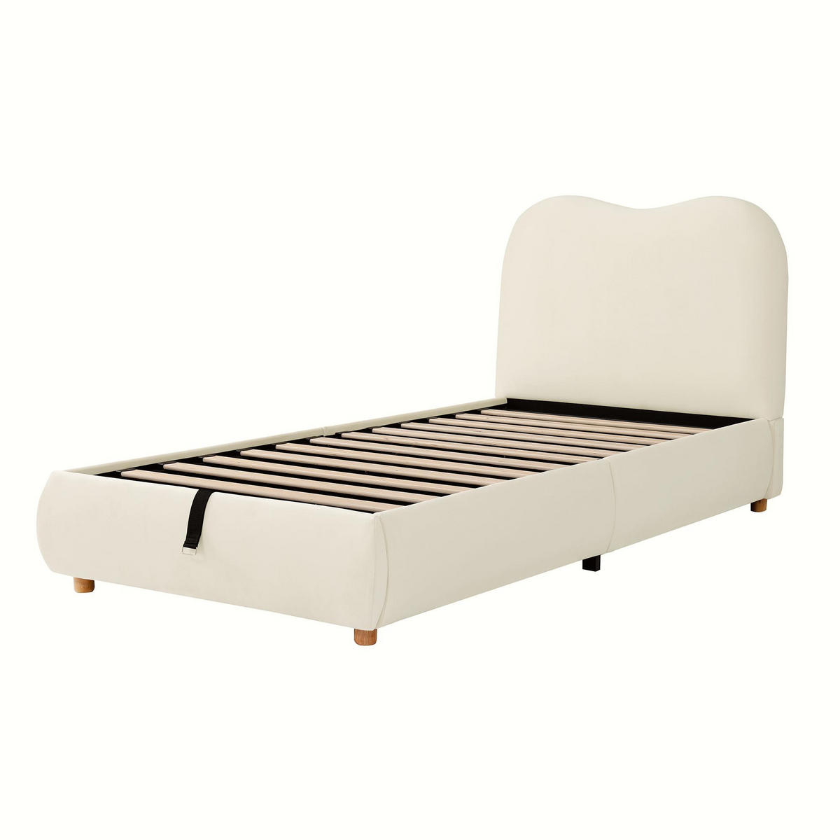 POLSTERBETT 90x200cm, Einzelbett, hydraulisch, Lattenrost, Kopfteil, Stauraum, Samt, Beige - Beige, Textil (90/200cm)