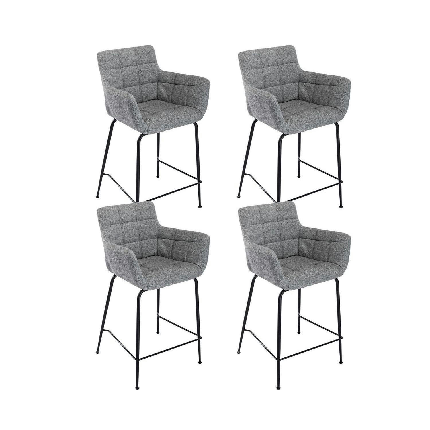 BARHOCKER 4er Set Grau mit Steppdesign und Metallfüßen - Grau, Textil (50/93.5/55cm)