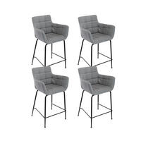 BARHOCKER 4er Set Grau mit Steppdesign und Metallfüßen - Grau, Textil (50/93.5/55cm)