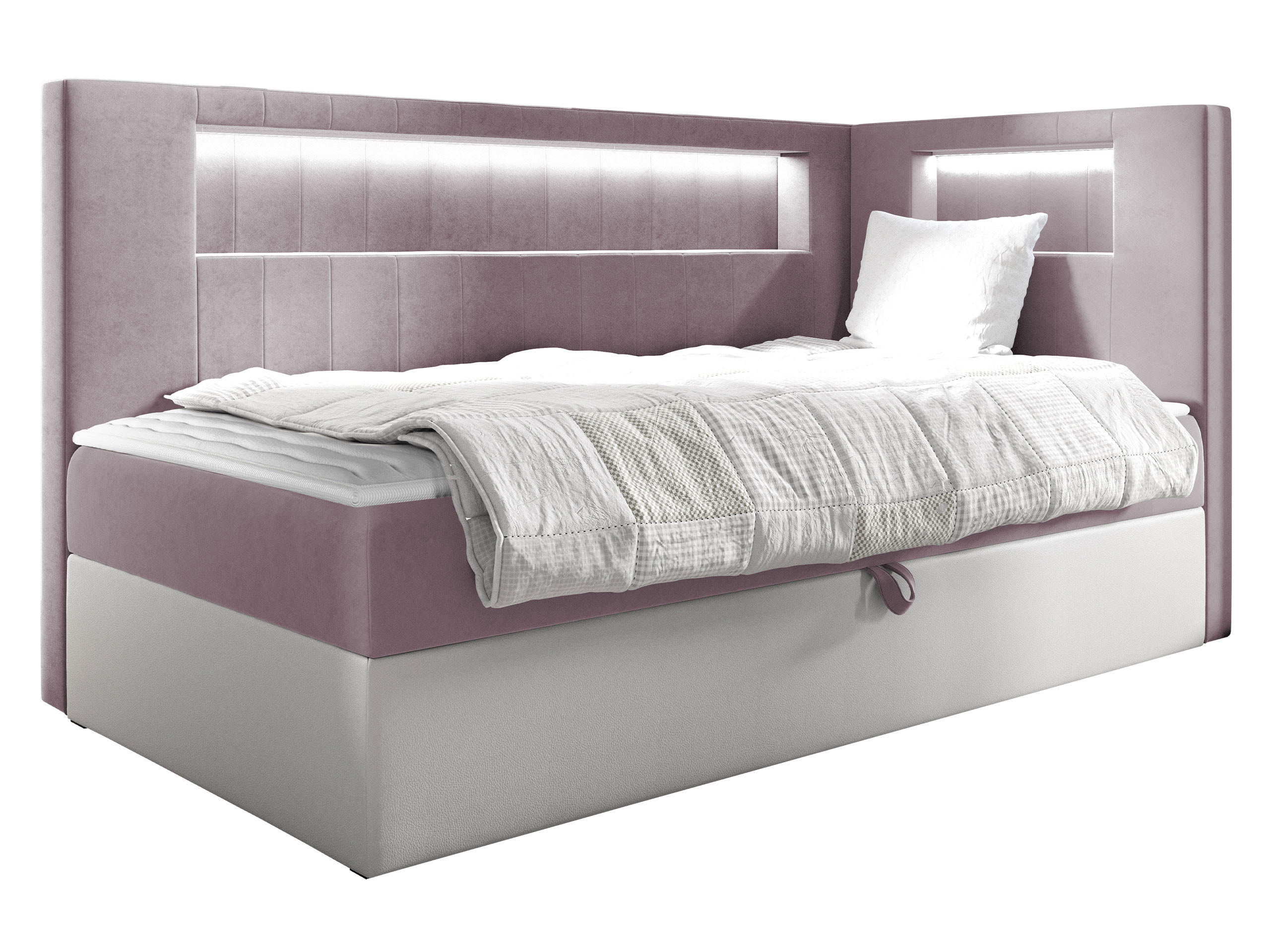 BOXBETT Gold Junior 3, Seite zum Öffnen des Bettkastens: Rechts - H3 - Weiß/Rosa, Holz (80/200cm) - MIRJAN24
