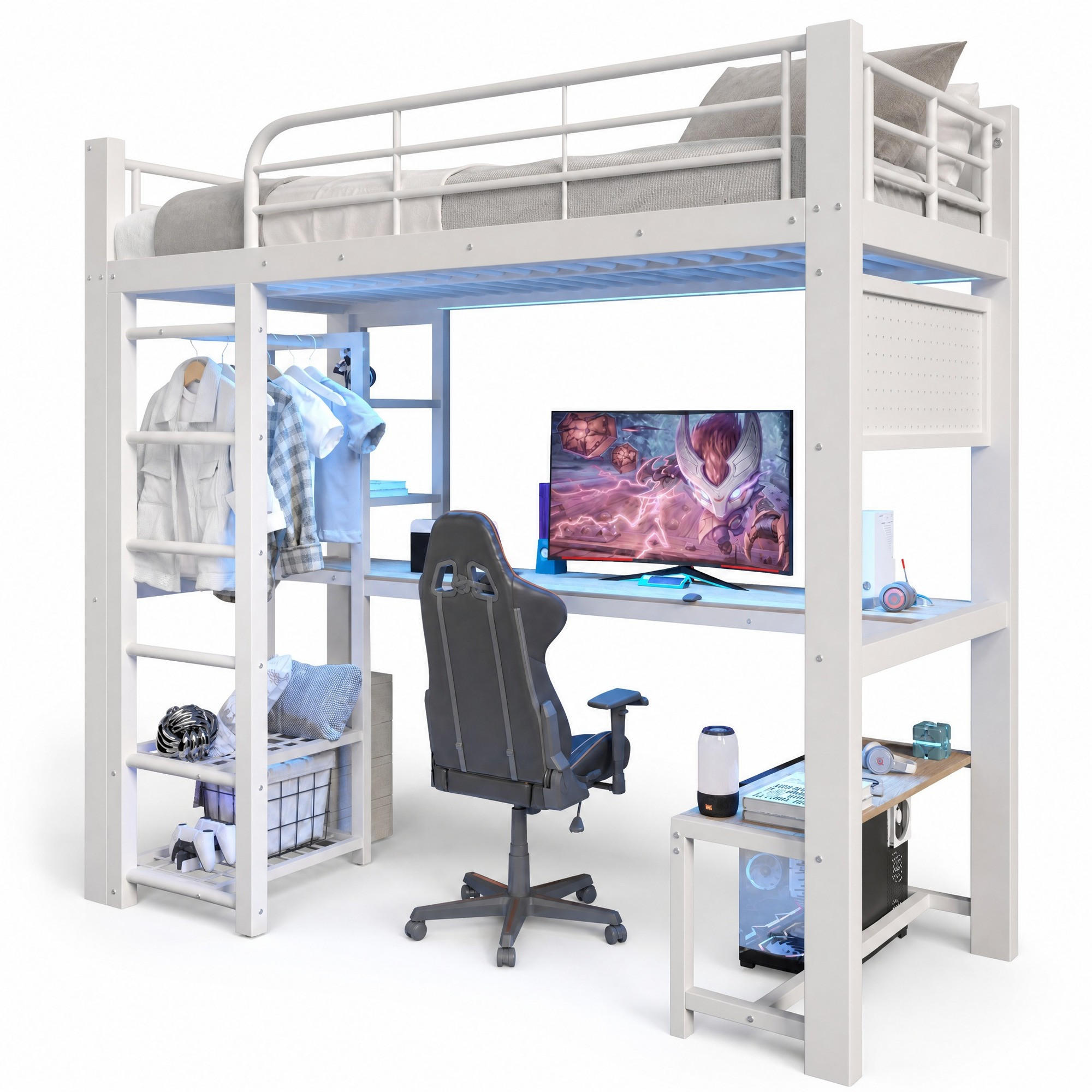 HOCHBETT 90/200 cm aus Metall mit LED-Lichtleiste, Weiß - Weiß, Metall (90/200cm) - OKMYHOME