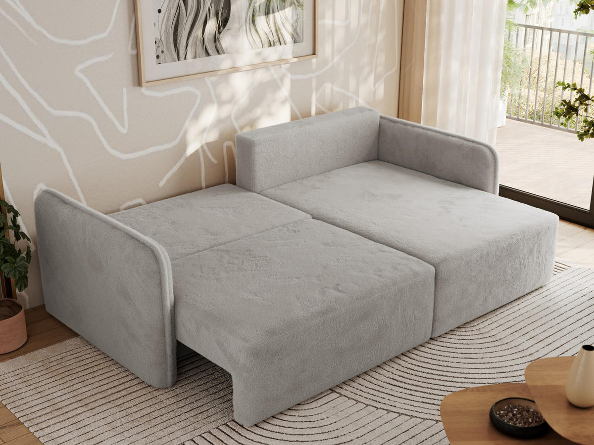 ECKSCHLAFSOFA MESTO L Hellgrau Plüsch - rechts - Hellgrau/Schwarz, Kunststoff/Textil (147/227cm) - MKS