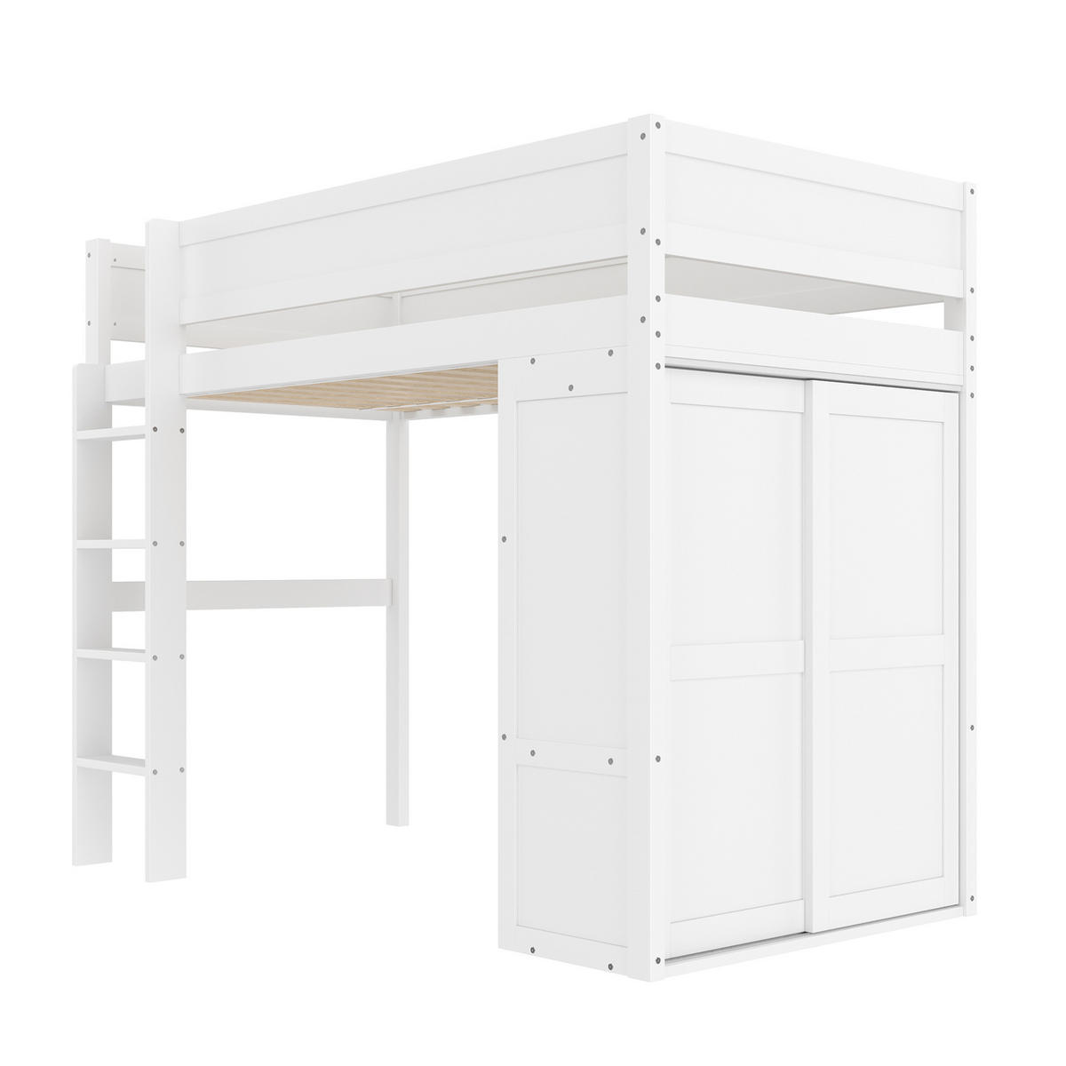 HOCHBETT 90/200 cm in Weiß mit Kleiderschrank und offenem Stauraum - Weiß, Holz (90/200cm) - Flora Grace