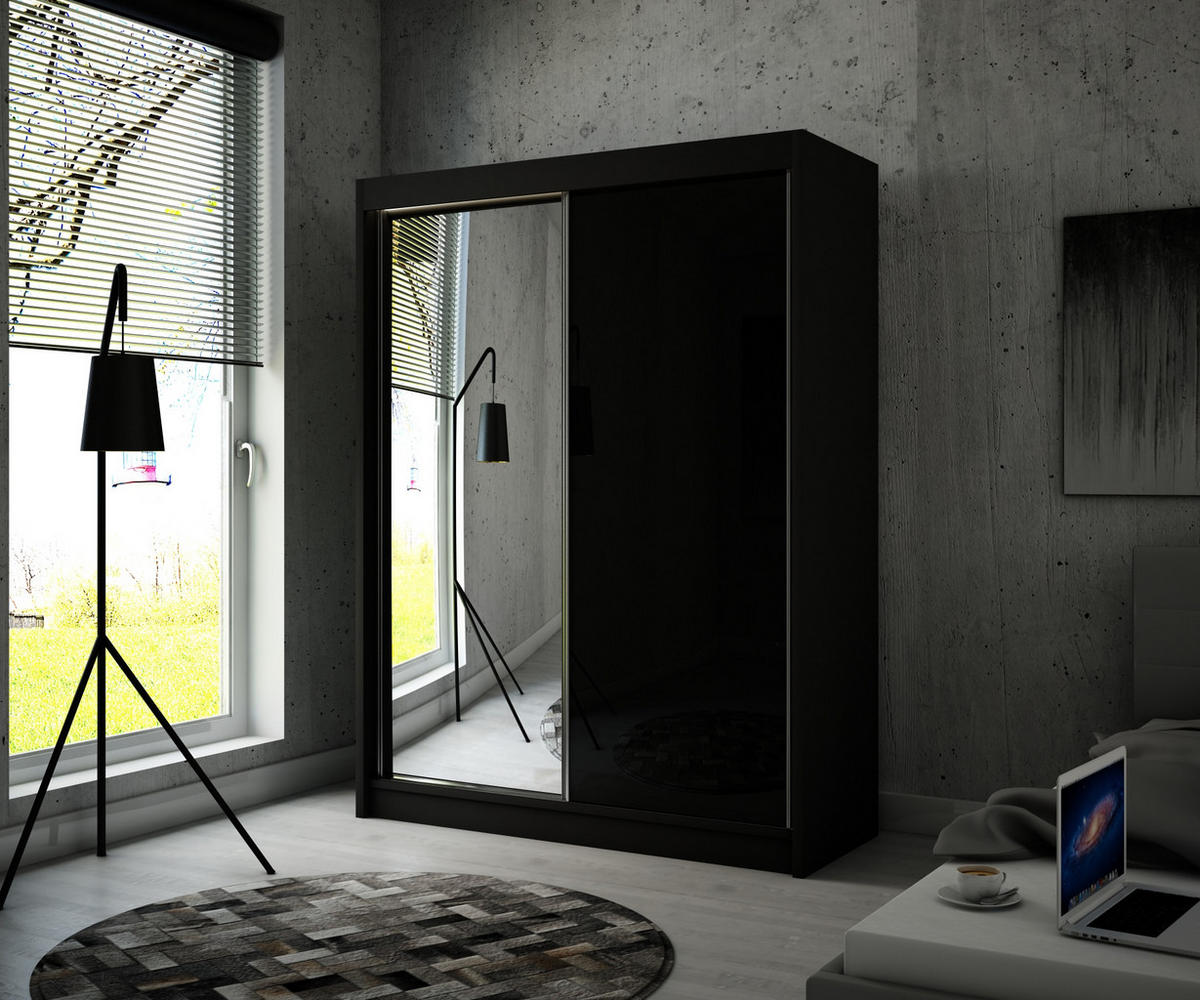 SCHIEBETÜRENSCHRANK ELIS - Schwarz, Holzwerkstoff (150/215/61cm) - Meblini