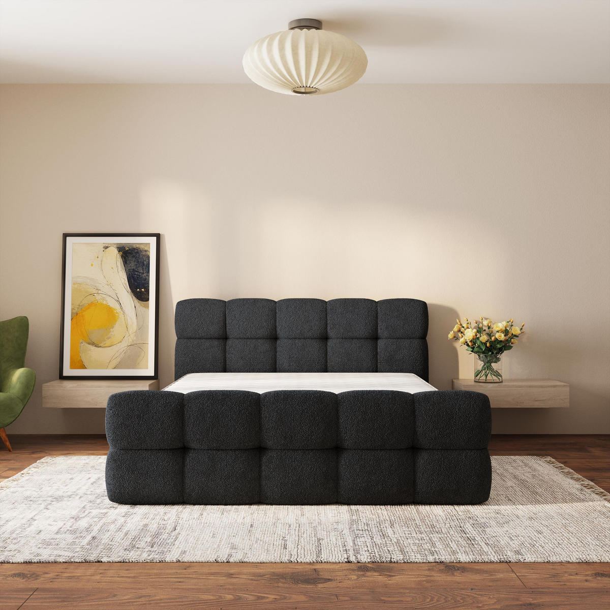 ČALOUNĚNÁ POSTEL ELIZJA 140x200 cm, s úložným prostorem, Černá - QUELLE 100 - černá, dřevo/textil (140/200cm) - MASSENO
