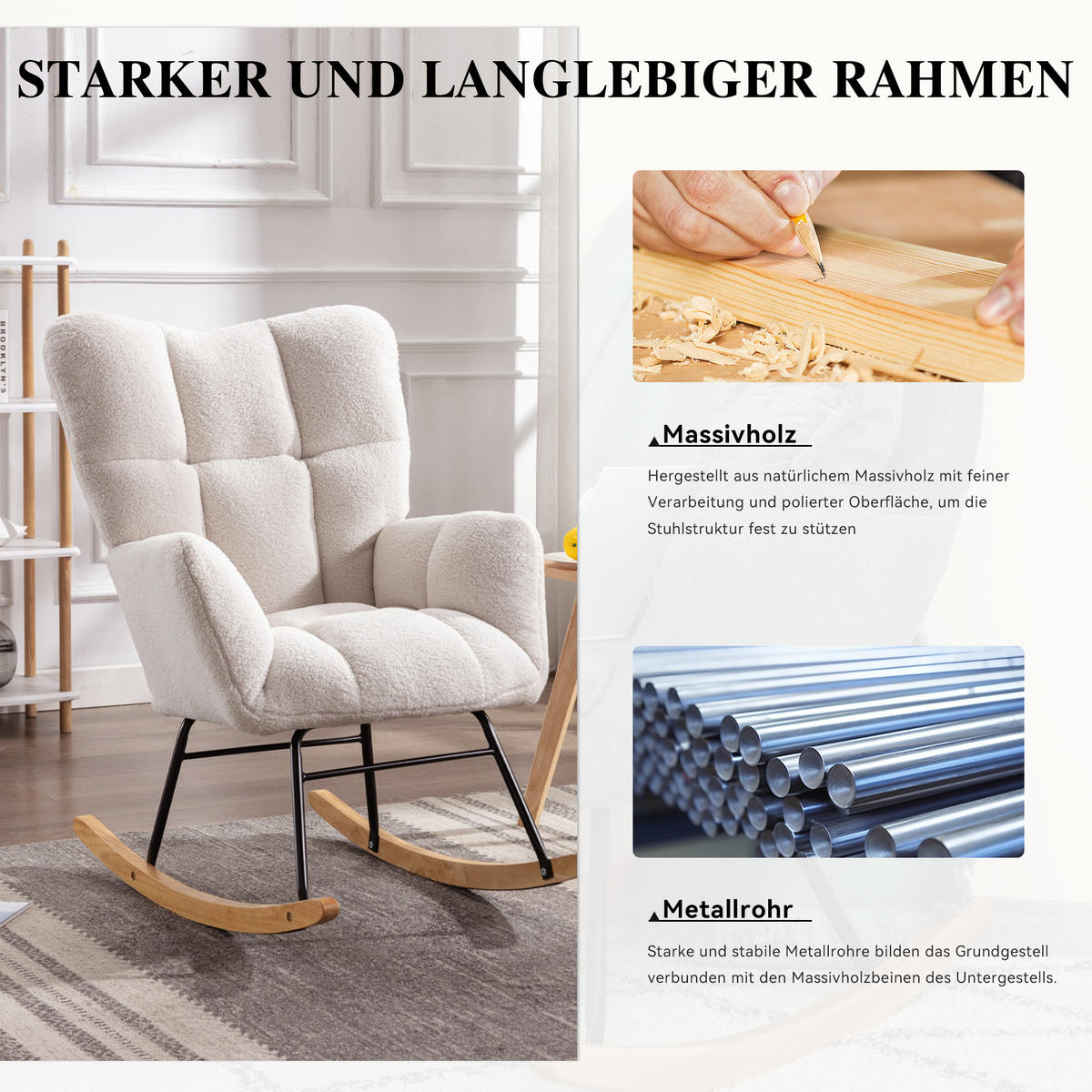 SCHAUKELSESSEL Weiß - Weiß, Holz/Textil (70/95/80cm) - Urban Meuble