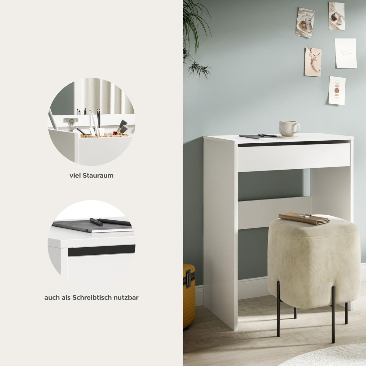 SCHMINKTISCH Make Up weiß 62/40/84 cm - Weiß, Holzwerkstoff (62/84/40cm) - Xonox