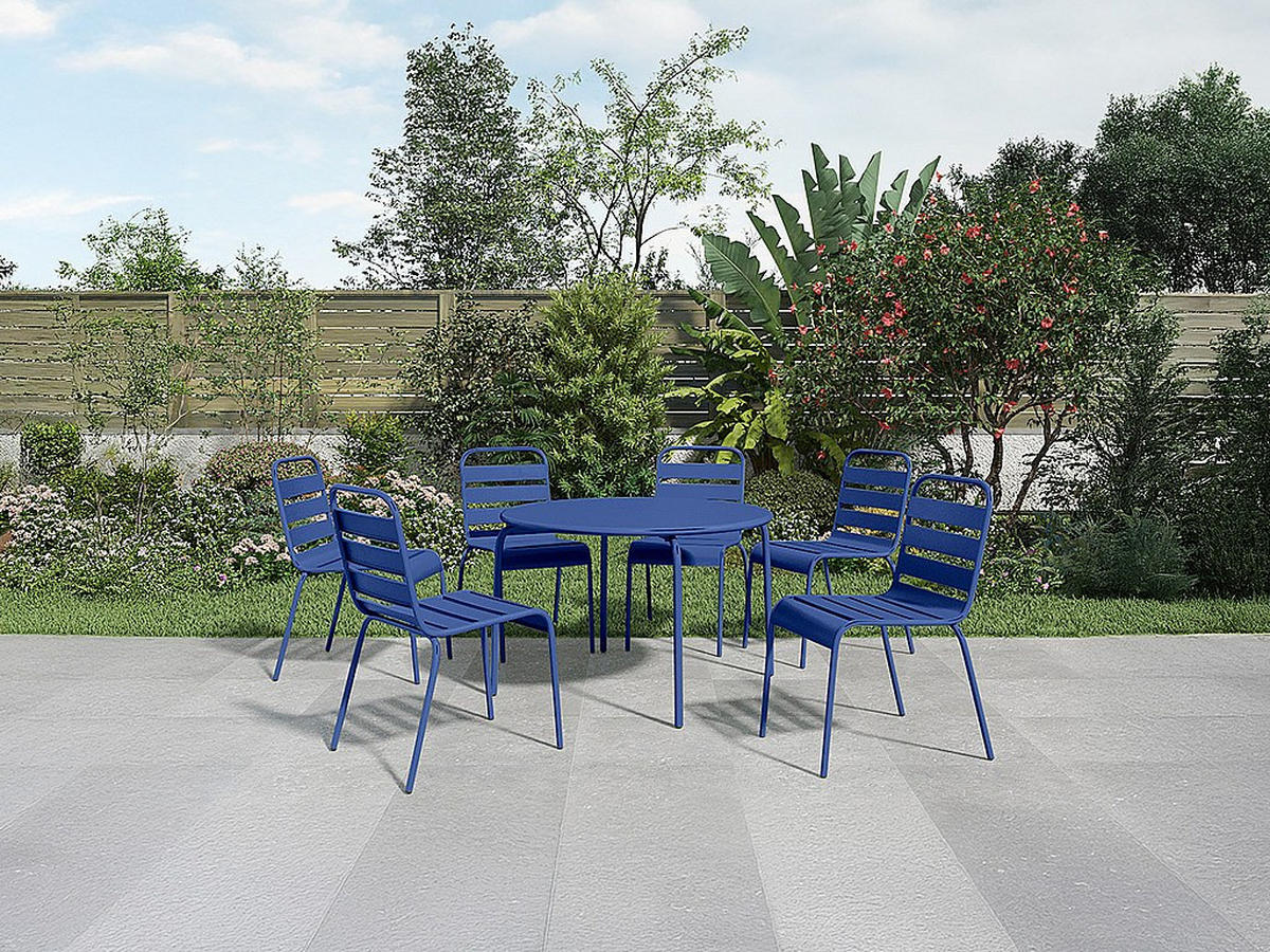 GARTENTISCH - 6 -Sitzer - Stahl - marineblau - MIRMANDE - Blau, Metall (130/130/74cm) - Vente-Unique