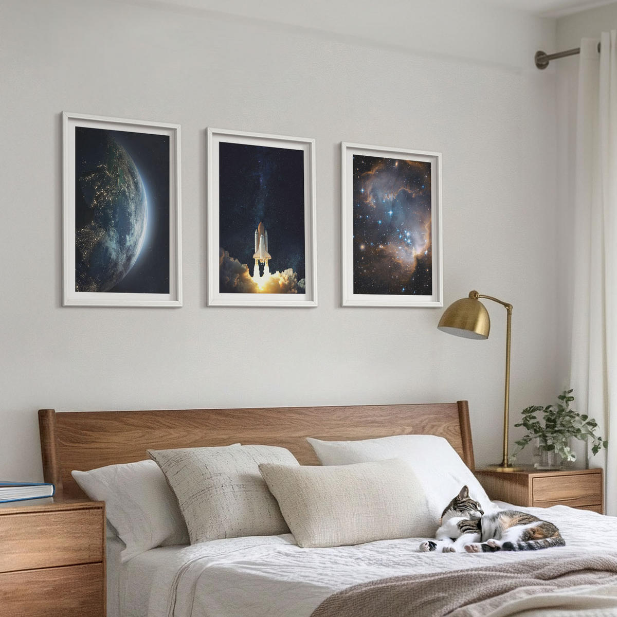BILDER SET 3er Set - 40x60 cm Weißer Rahmen - Weltraum Erde Rakete Galaxie - Weiß, Kunststoff (40/60cm) - TULUP