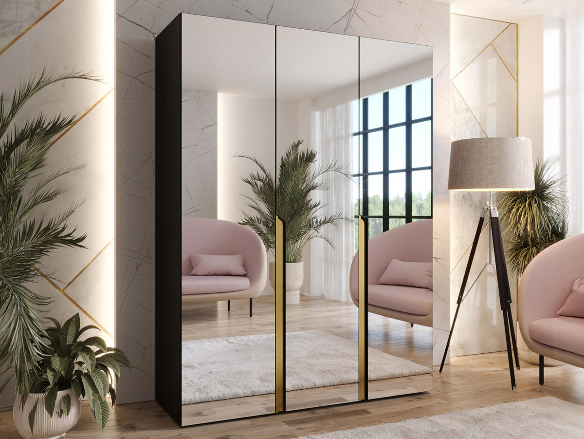 DREHTÜRENSCHRANK Mila III 150 - Goldfarben/Schwarz, Holzwerkstoff/Kunststoff (150/202/52cm) - MIRJAN24