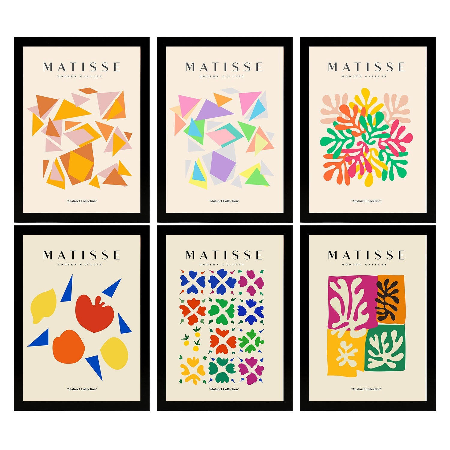 POSTER Set Mit 6 Illustrationen Von Henri Matisse Abstrakt A3 Schwarzer Rahmen - Schwarz, Papier (29/3cm) - Nacnic