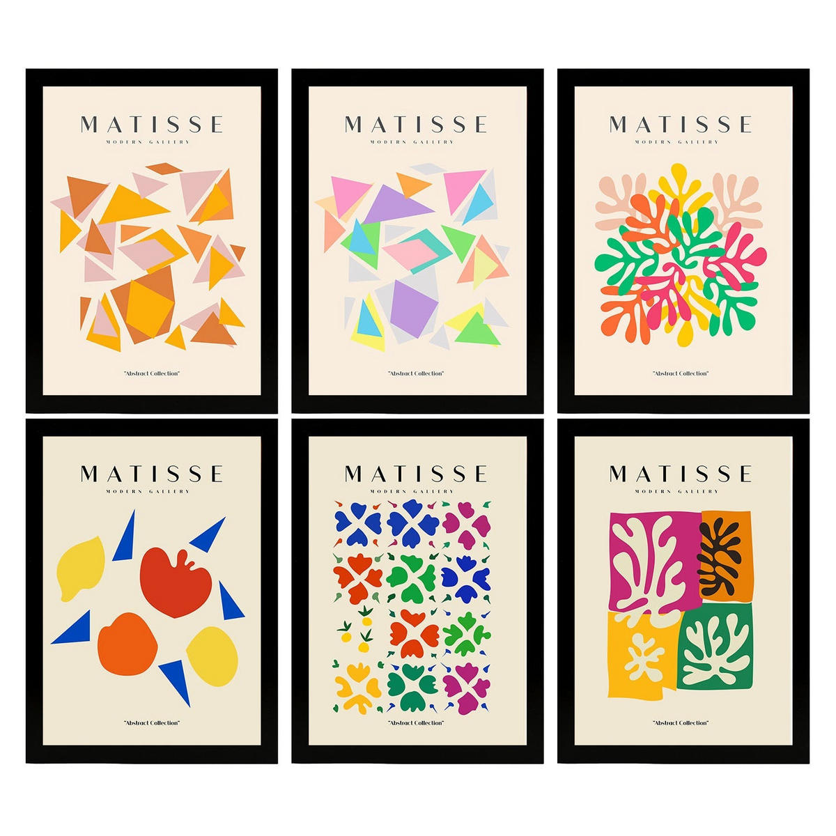 POSTER Set Mit 6 Illustrationen Von Henri Matisse Abstrakt A3 Schwarzer Rahmen - Schwarz, Papier (29/3cm) - Nacnic