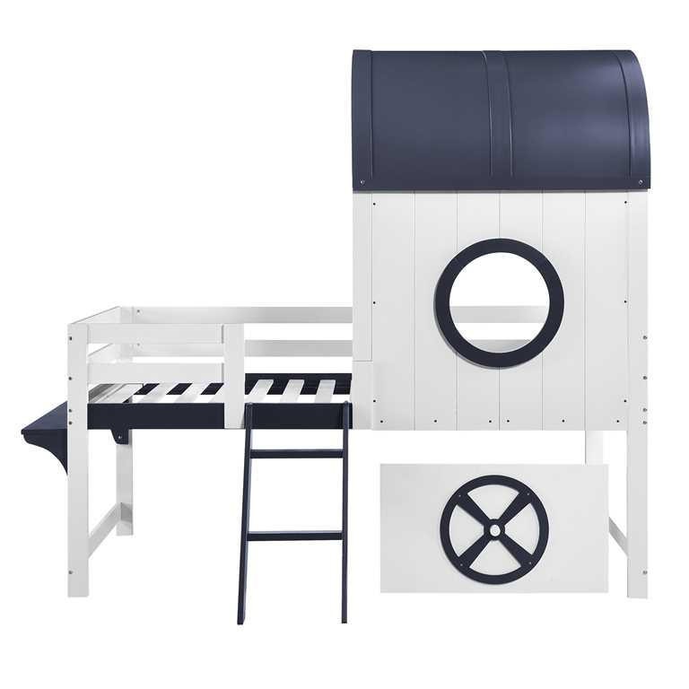 HAUSBETT 90/200 cm Weiß, Dunkelblau - Weiß/Dunkelblau, Holz/Holzwerkstoff - Raumix