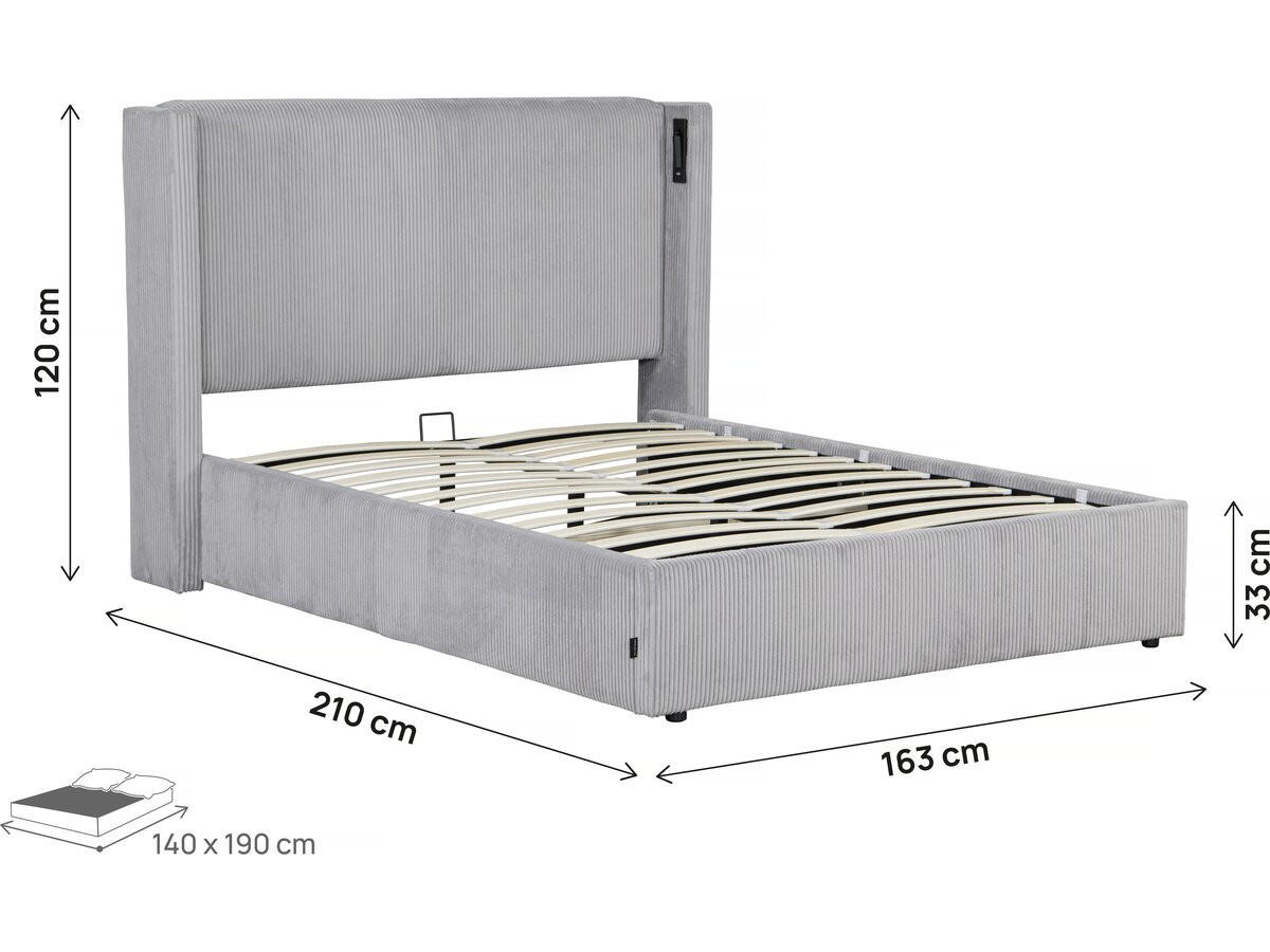 POLSTERBETT Cortina Grau - Grau, Holz/Textil (140/190cm) - Habitat Garten