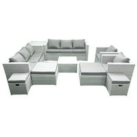 GARTENMÖBELSET mit 3-SITZER SOFA,COUCHTISCH Polyrattan Hellgrau-Mix 12-Sitzer - Hellgrau/Grau, Glas/Kunststoff - Fimous
