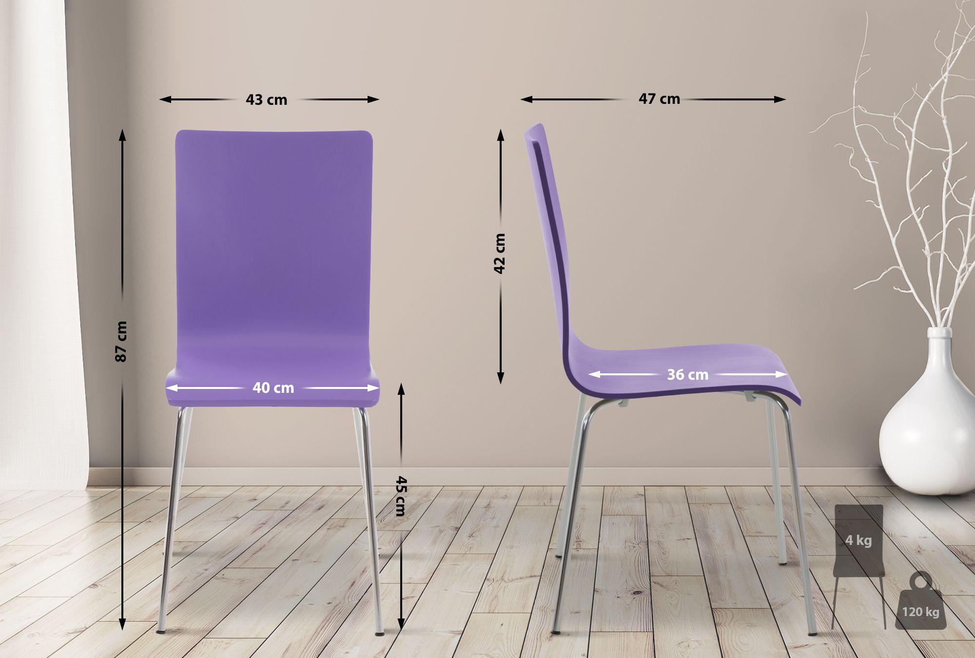 BESUCHERSTUHL PEPE 87x43x47 cm Lila Holz Metall - Lila, Metall (43/87/47cm) - DELUKE