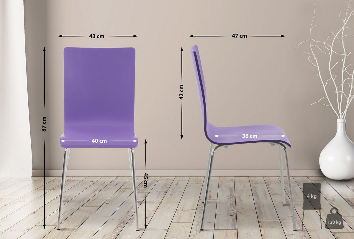 BESUCHERSTUHL PEPE 87x43x47 cm Lila Holz Metall - Lila, Metall (43/87/47cm) - DELUKE