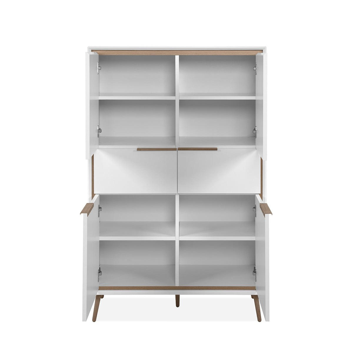 HIGHBOARD mit 4 Türen und 2 Schubladen - Arona - 90/38/140 cm - Weiß/Eiche Artisan, Holzwerkstoff (38/140/50cm) - Calicosy