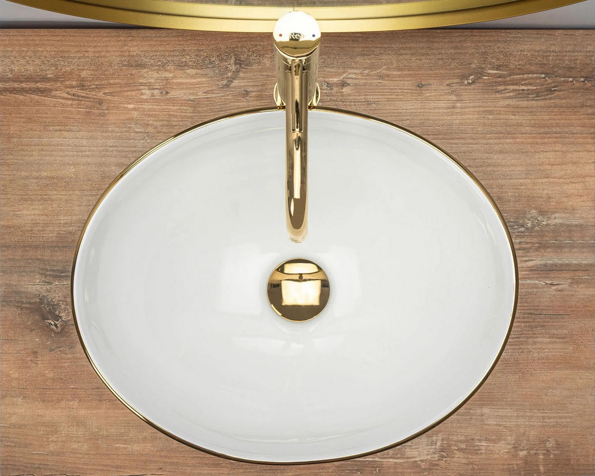 AUFSATZWASCHBECKEN Rea Sofia Gold Edge - Goldfarben, Keramik (34.5/15/41cm) - REA