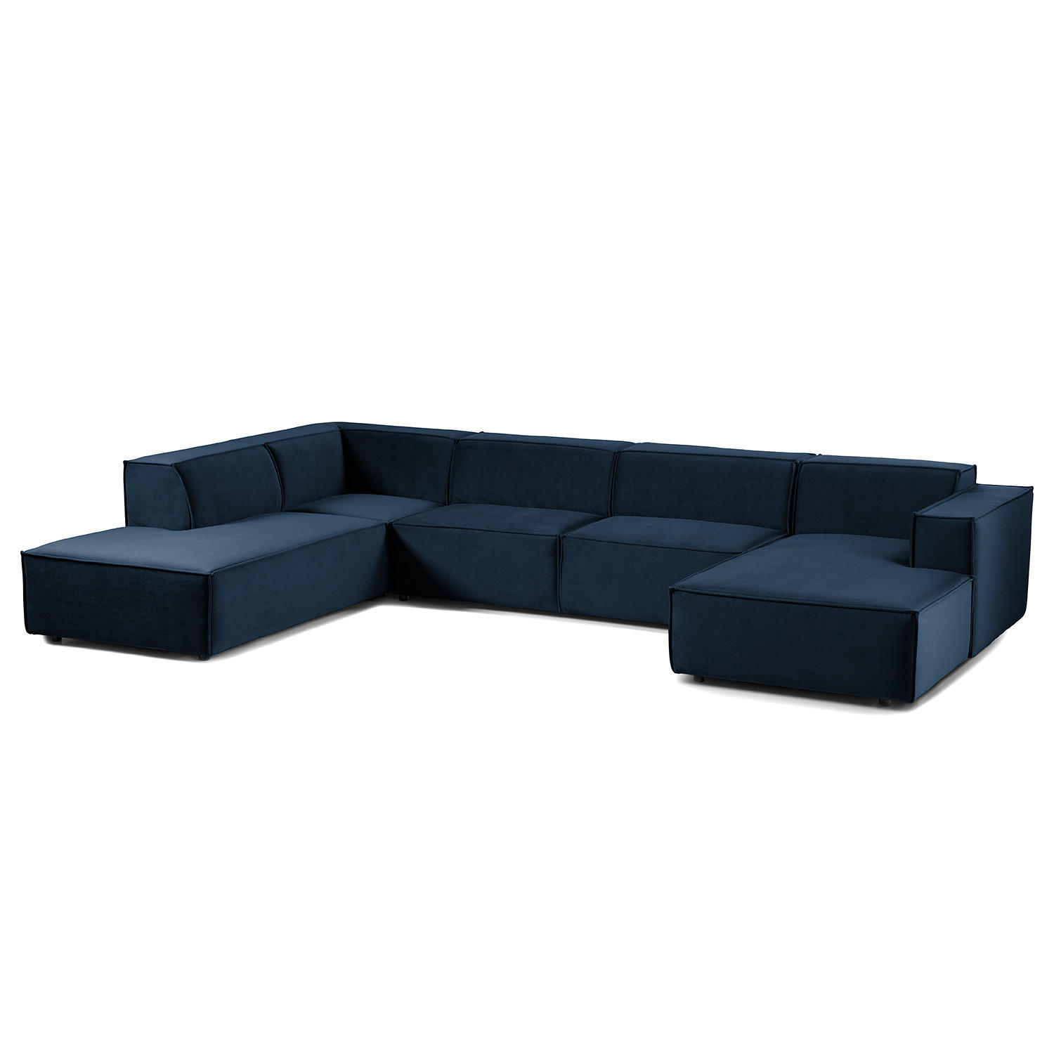 WOHNLANDSCHAFT mit Longchair & Ottomane - Schwarz/Dunkelblau, Kunststoff/Textil (369/70/234cm) - home24