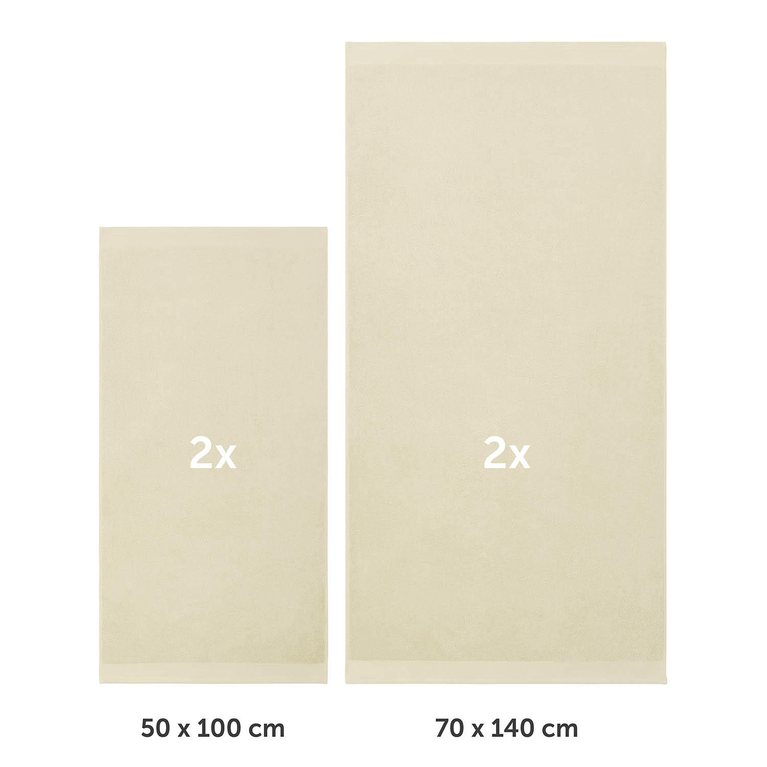 BADETUCH 4-teilig, 2x Badetuch 70/140 + 2x Handtuch 50/100 cm, Sandfarben - Sandfarben, Textil (70/140cm) - Blumtal