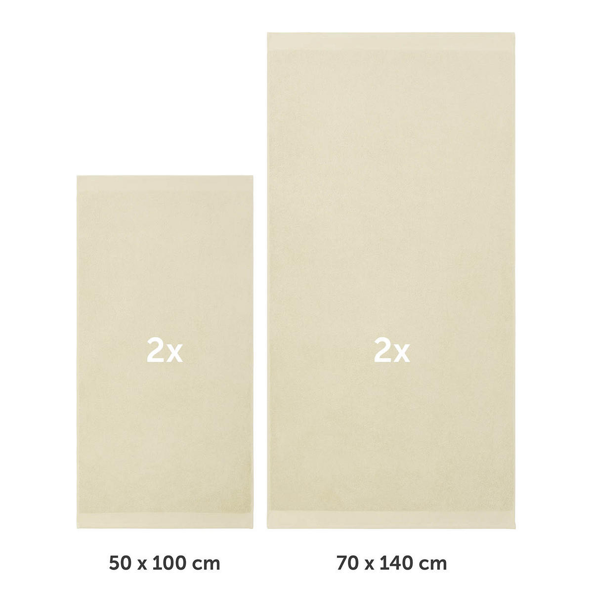 BADETUCH 4-teilig, 2x Badetuch 70/140 + 2x Handtuch 50/100 cm, Sandfarben - Sandfarben, Textil (70/140cm) - Blumtal